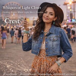 🤎 XL- Crest Cropped Denim Jacket with Stud & Embroidery Details